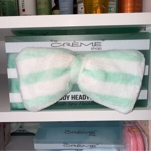 NEW The Crème Shop Plush Spa Headband - Mint Green & White Bow